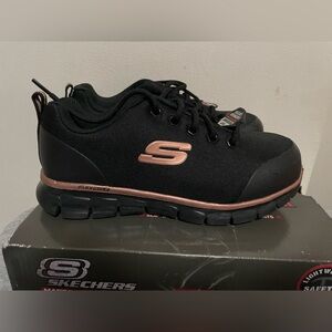 SKECHERS Women's Sure Track - Chiton Alloy Toe Work Shoe Black/Rose Gold - Sz 6